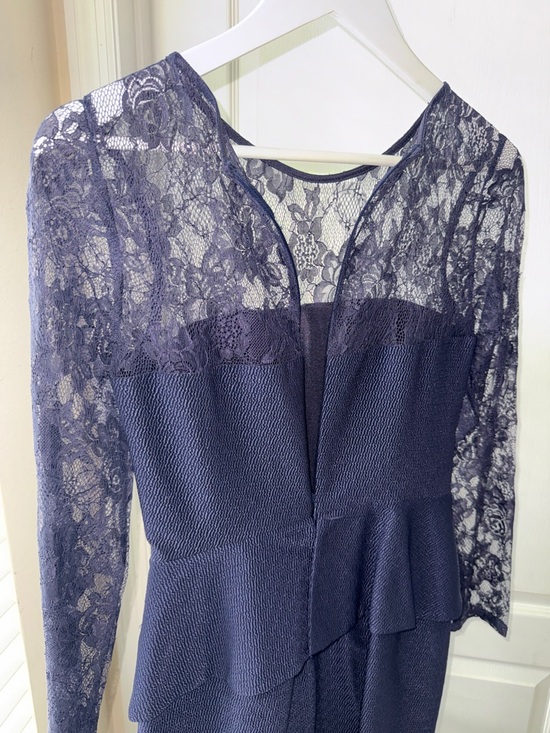 David Meister Navy Lace Long-Sleeve Peplum Sheath Dress - Picture 9 of 12